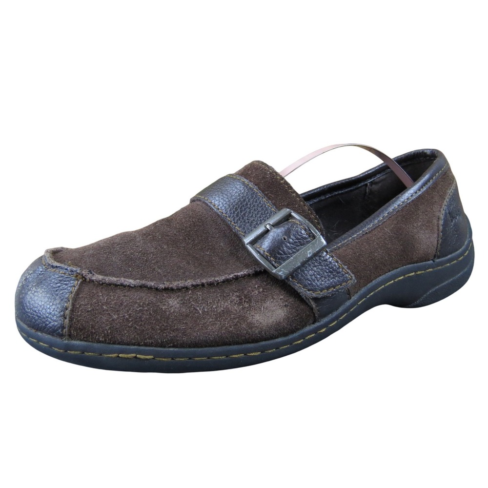 BOC Brown Leather Suede Buckle Loafers Women's 8.5 Comfortable Casual Shoes‎